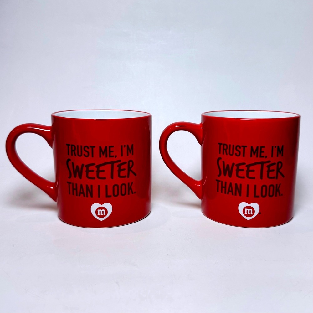 M&M's "Sweeter Than I Look" Red Character Coffee Mugs Set of 2 Ceramic 2021
